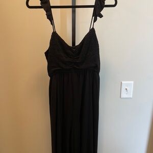 Mittoshop Black Smocked Ruffle Strap Wide Leg Jumpsuit | Style H30222 | Large